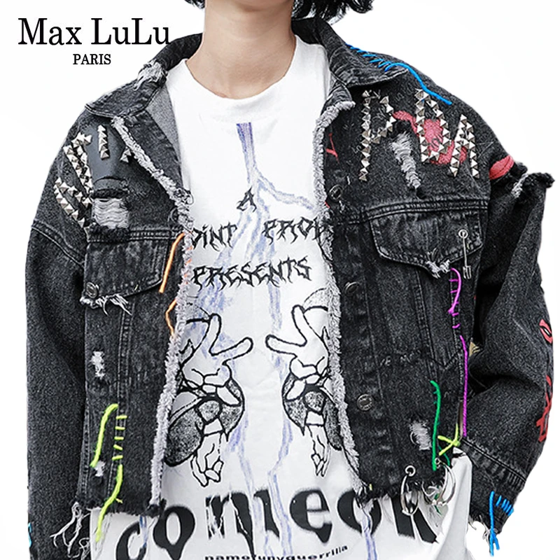 

Max LuLu New 2020 Spring Fashion Punk Style Streetwear Loose Clothes Ladies Embroidery Denim Jackets Women Vintage Printed Coats
