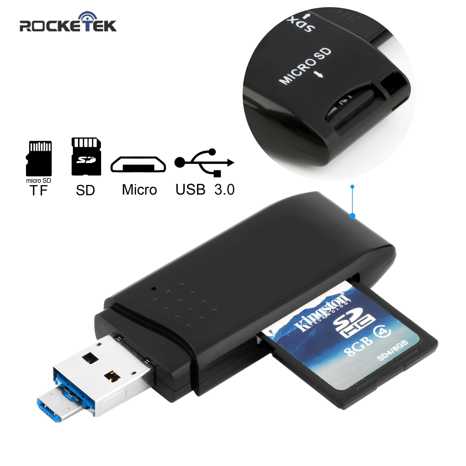 Карта памяти Rocketek usb 3 0 2 в 1 картридер otg для телефона адаптер 5 Гбит/с SD/TF micro SD ПК