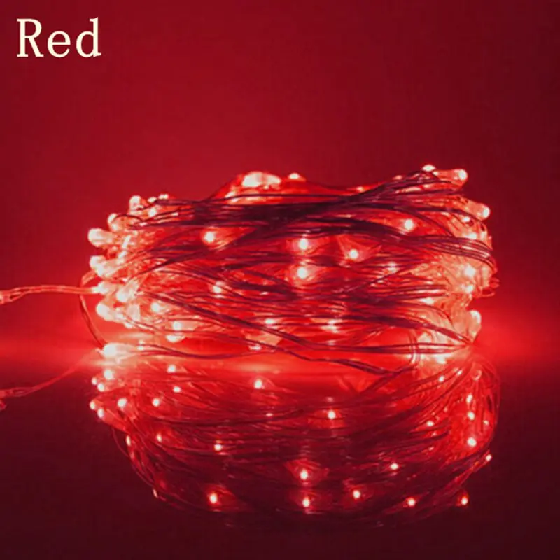 Red Светодиодный Сказочный гирлянда, медный провод, водонепроницаемый светодиодный, Рождественские огни, наружные гирлянды, DC 10 M/20 M/30 M/50 M/100 M с адаптером питания - Испускаемый цвет: Red