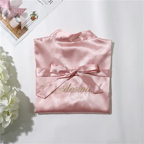 pink Bridesmaid Зеленое шелковое платье подружки невесты халат атласный пикантные Для женщин короткий атласный свадебное кимоно халаты пижамы Ночная рубашка платье женская ночная рубашка в комплекте с купальным халатом - Цвет: pink Bridesmaid