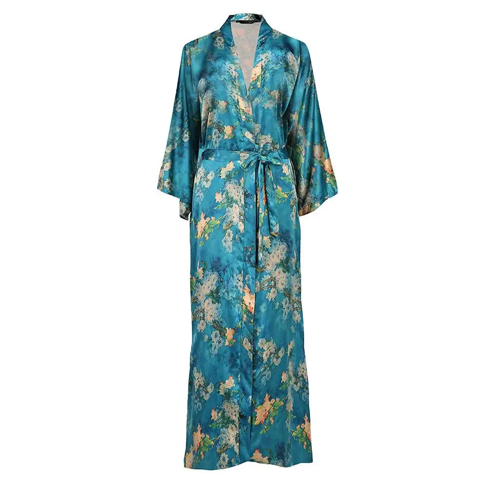 Синее Женское ночное кимоно, халат, халат, большой размер 3xl 4xl, новинка, Свадебный халат, v-образный вырез, половина рукава, Пижама для женщин 100 кг-120 кг - Цвет: Blue A