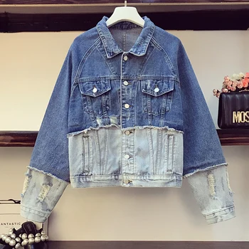

2020 Spring-4XL WOMEN'S Dress-Style Joint Frayed Jeans Coat