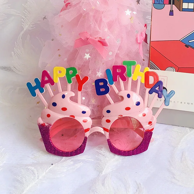 Happy birthday funny glasses gift personality pink ice cream funny toys selfie props party toys