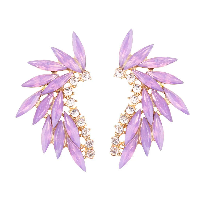 opal purple LUBOV блестящие стразы, серьги-гвоздики с крыльями, акриловый кристаллический камень, женские серьги для пирсинга, модные свадебные украшения, рождественский подарок - Окраска металла: opal purple