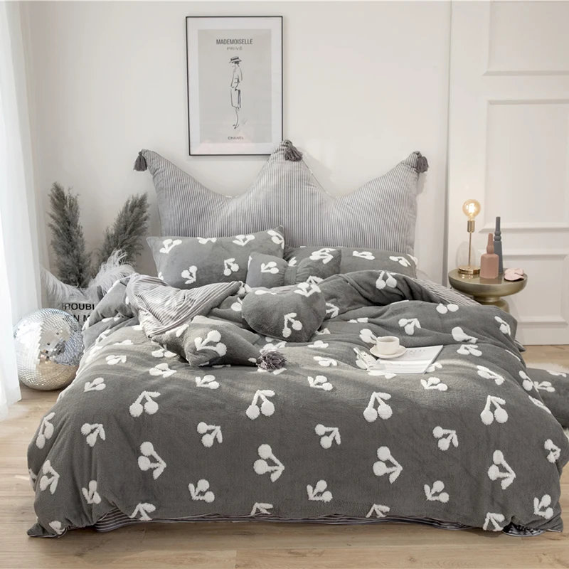 4/7 шт красный серый синий флисовый наборы постельного белья из ткани queen King size red dot кровать пододеяльник постельное белье набор большое