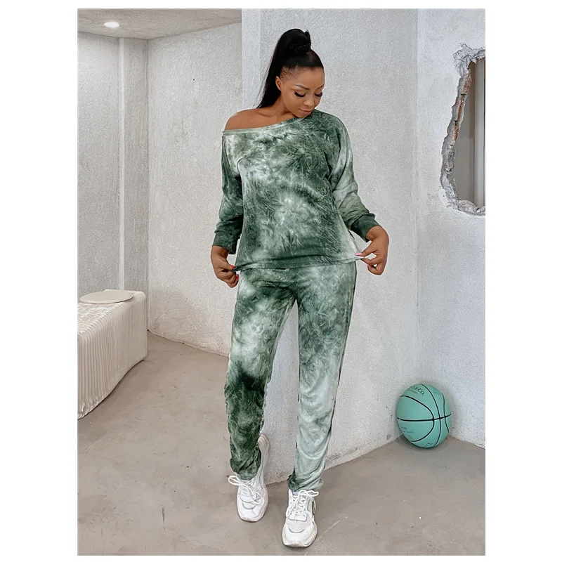 

Tie-dye Printing Sports Suit Woman 2XL To 7XL Oversized Tracksuits Set Three Quarter Blouse + Pant Sets for Women T2392