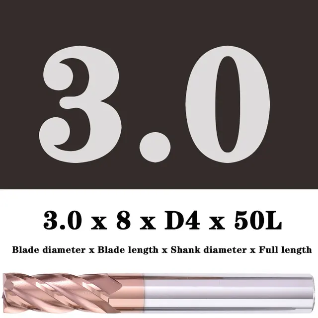 Milling Cutter Alloy Coating Tungsten Steel Tool Maching Hrc55 Endmill Milling Cutter Kit Milling Machine Tools cnc Router Bits 3x8XD4X50L