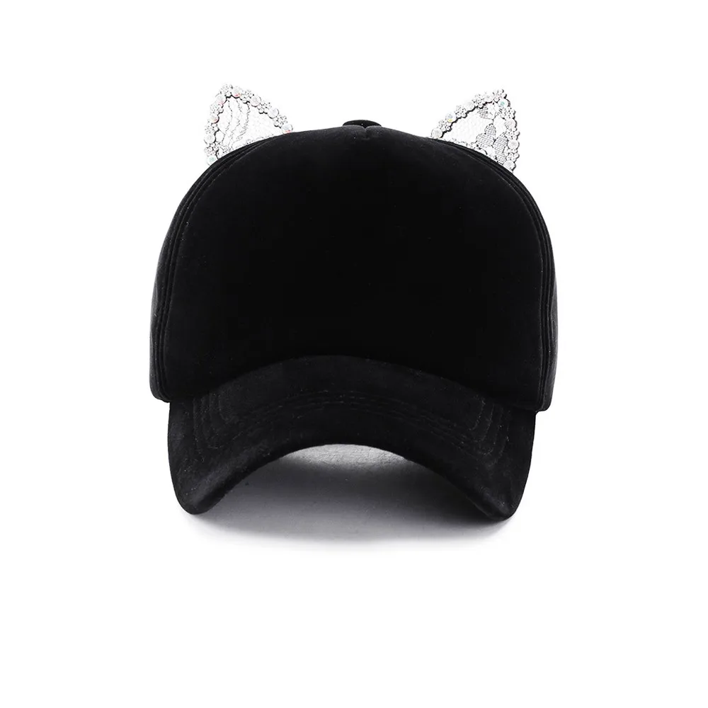 Hip Hop Adjustable Women Baseball Cap Performance Curve Cap Cat Ear Hat Rayon Solid Stylish Cute gorras para mujer Simple gorra