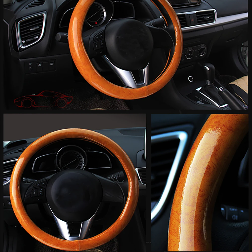 All Yellow Wood Авто чехол рулевого колеса автомобиля Нескользящие универсальные Деревянные Зерна Декоративные Мягкие модные аксессуары драйвер искусственная кожа Защитный - Название цвета: All Yellow Wood