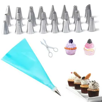 

Silicone Pastry Bag Tips26/27/28pcs Kitchen DIY Icing Cream Reusable Pastry Bags Nozzle Set Cake Decorating Tools Scissors