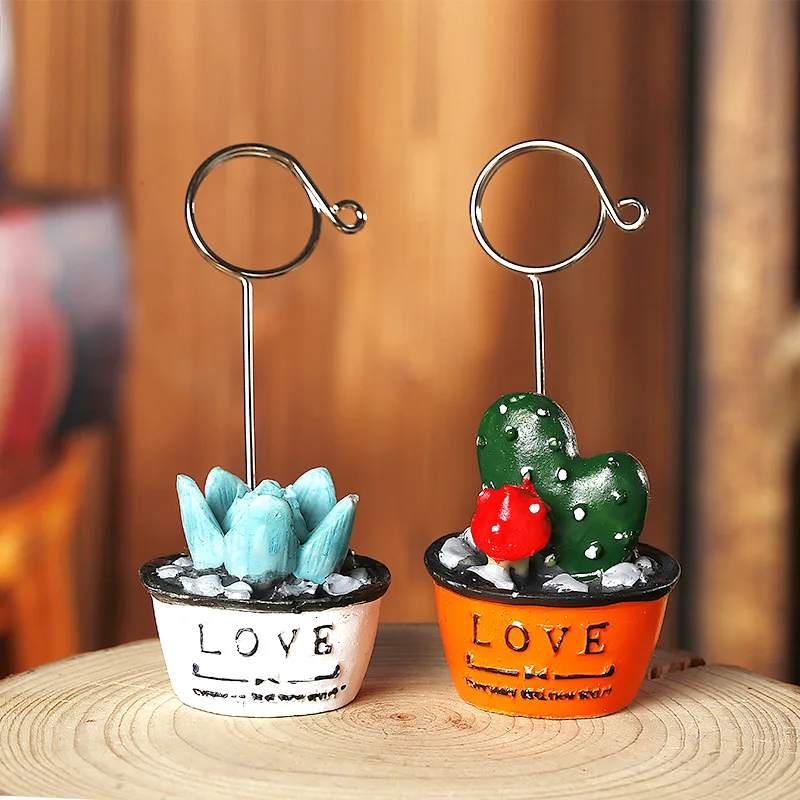 2Pcs Office Korean Cactus Mini Bonsai Fleshy Note Folder Desktop Message Clip Card Holder Decoration Office School Supplies