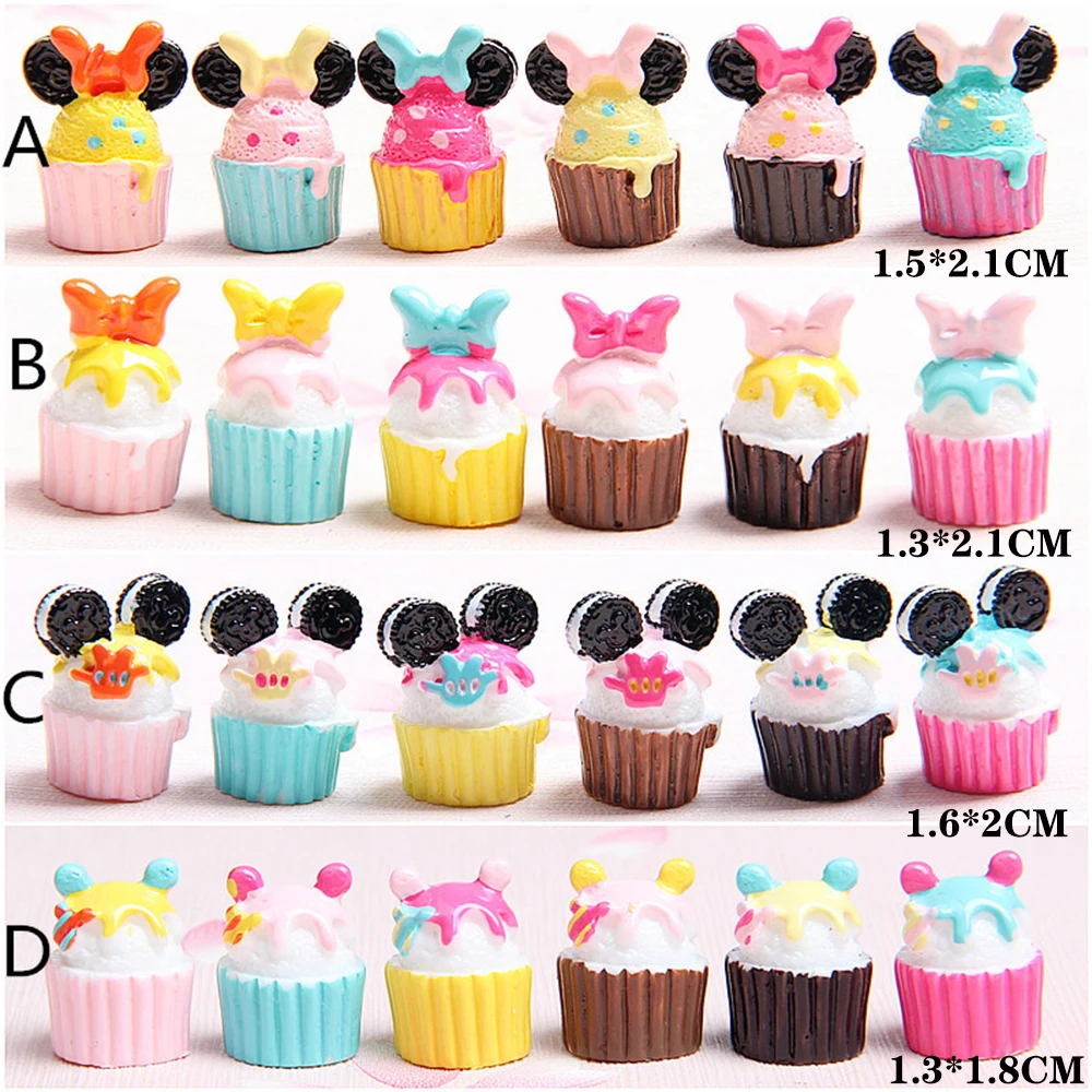 

10pcs/lot MM Resin 3d Cute mickey mini cupcakes food play DIY Crafts simulation Decoration Accessories