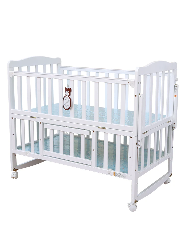 

867 Newborns Baby Crib European Style Solid Wood Multi-functional BB Bed Removable Crib White Bed Joint Bed