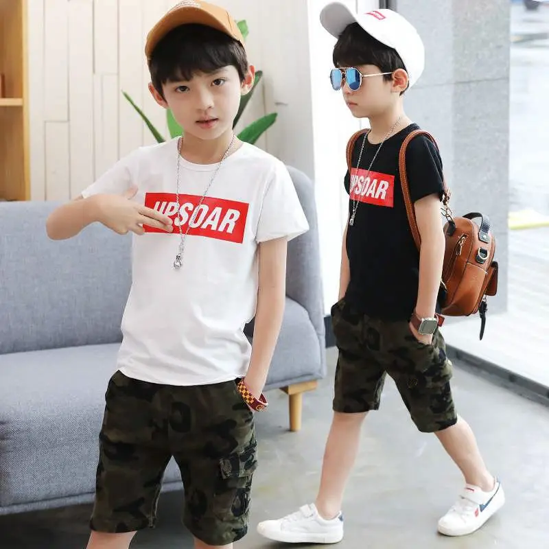 

2019 Summer CHILDREN'S Short-sleeved Clothes Summer Wear BOY'S Camouflage Handsome Set Big Boy Summer Boy Two-Piece Set Fashion