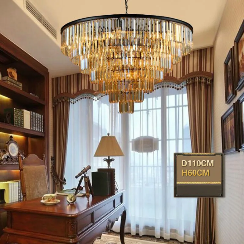 Modern Luxury Large Smoke Gray /Clear Crystal Chandelier Lighting for The Living Room