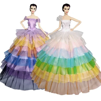 

Besegad Mini Long Gradient 7-color Layers Wedding Dress Princess Gauze Dresses Evening Gown Clothes Accessories for Barbie Toy