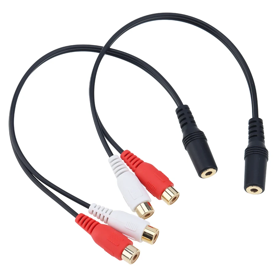 Gold Plated 3 5mm Jack Female to 2 RCA Female Stereo Audio Splitter Adapter Cable For Headphones DVD CD TV VCR 300pcs