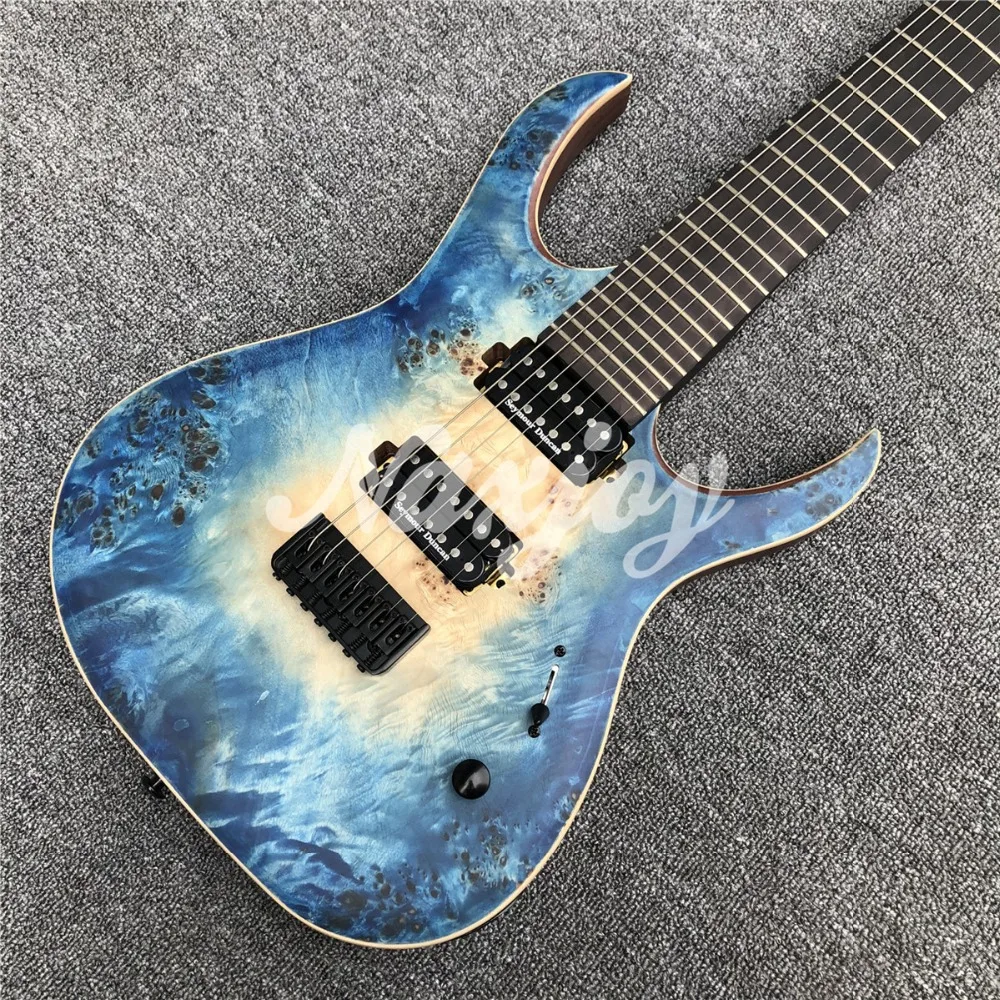 Высокое качество синий Mayones 7 струн электрогитара, черное оборудование, гриф из черного дерева Mayones гитара