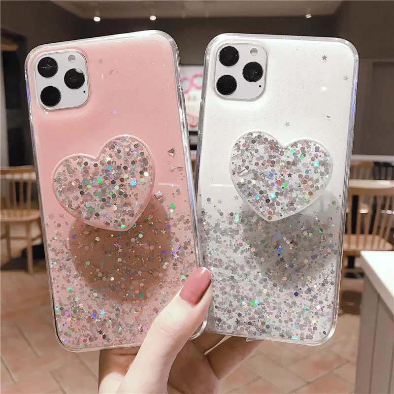 Шикарный динамический чехол для телефона с сердечком iPhone 11 Pro Max XR XS 6 6S 7 8 Plus X