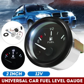 

2 52mm Universal Car Fuel Level Gauge Meter With Fuel Sensor 12V Automotive Gauges White LED Light Black Rim