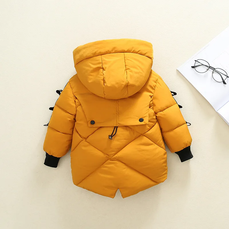 Детские пальто; зимняя куртка для девочек и мальчиков; зимнее пальто для детей; теплое пальто из плотного бархата с капюшоном для малышей; верхняя одежда