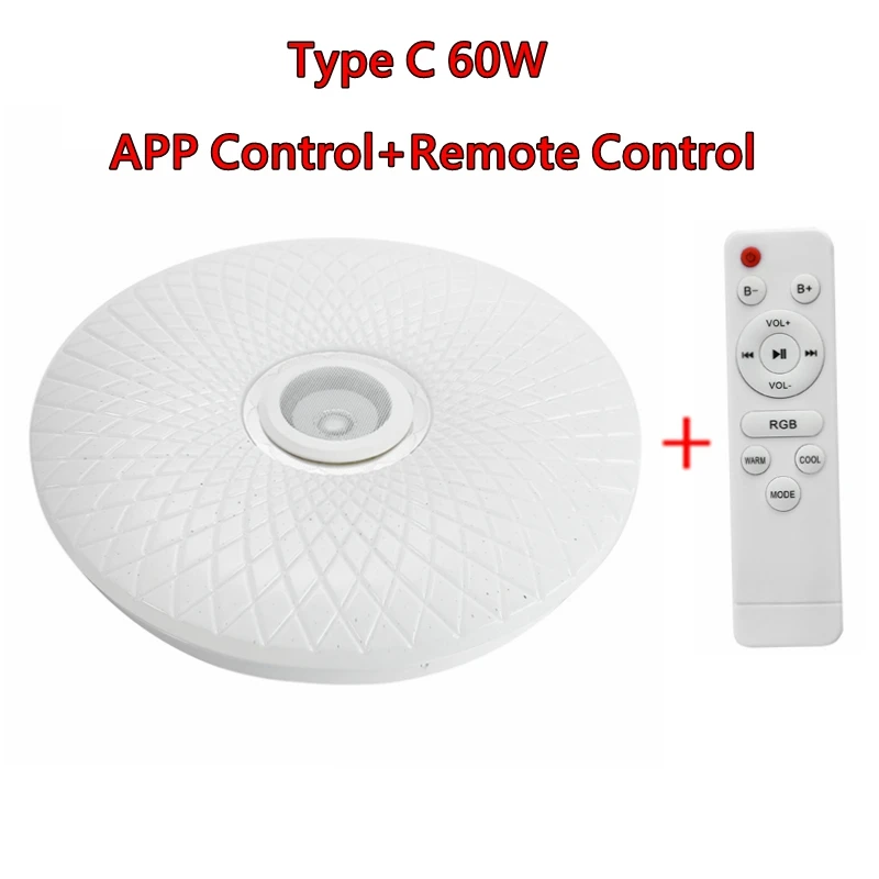 C 60W Remote Control Умный светодиодный bluetooth-динамик с пультом дистанционного управления и регулируемой яркостью RGB, потолочный светильник, панельная лампа, динамик для детской спальни - Цвет: C 60W Remote Control