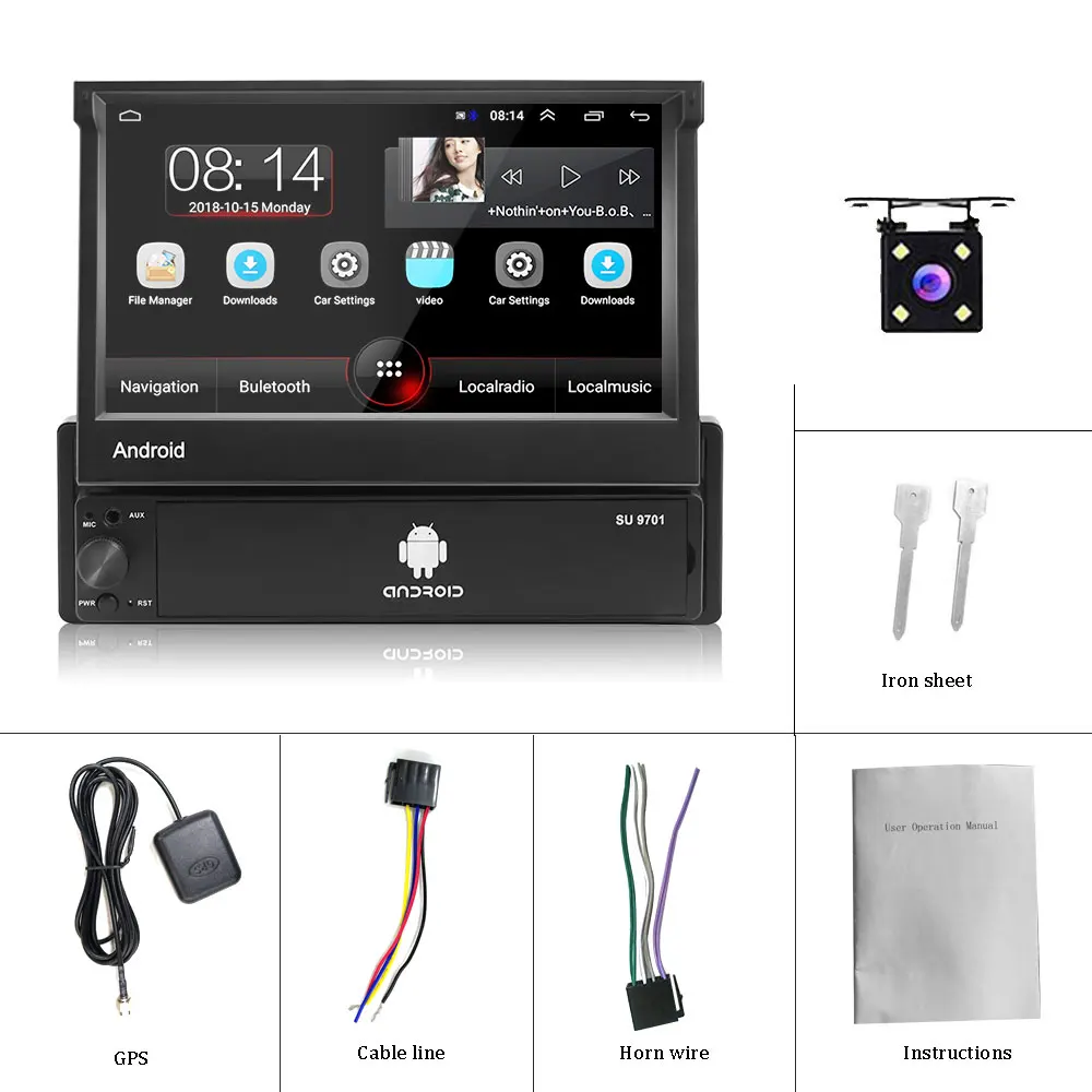 Podofo 1 Din Android автомобильный радиоприемник автомобильный мультимедийный плеер gps навигация Wifi авто MP5 Bluetooth USB FM аудио стерео Bluetooth USB FM - Цвет: With 4 LED Camera