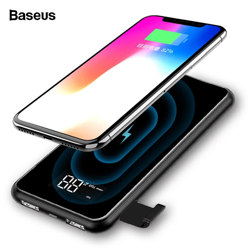 Baseus Portable 8000mAh QI Wireless Charger Power Bank For iPhone XS LCD Wireless Charging Powerban