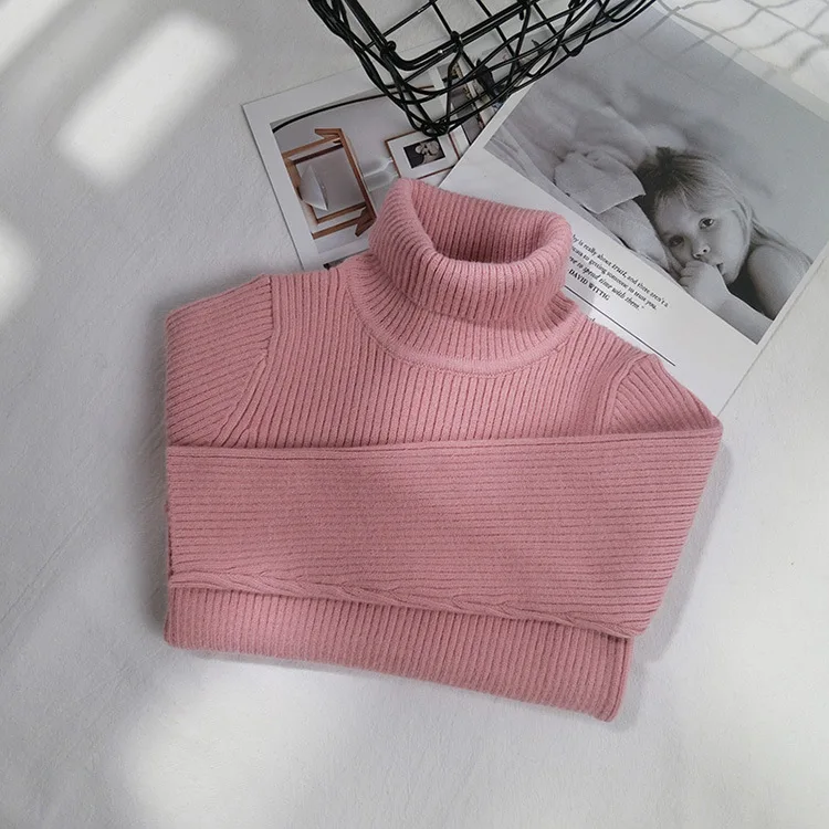 80063 pink Г. Бархатная пряжа со стержневой нитью для мальчиков и девочек свитер с высоким воротником на осень-зиму повседневная одежда для детей от 2 до 8 лет - Цвет: 80063 pink