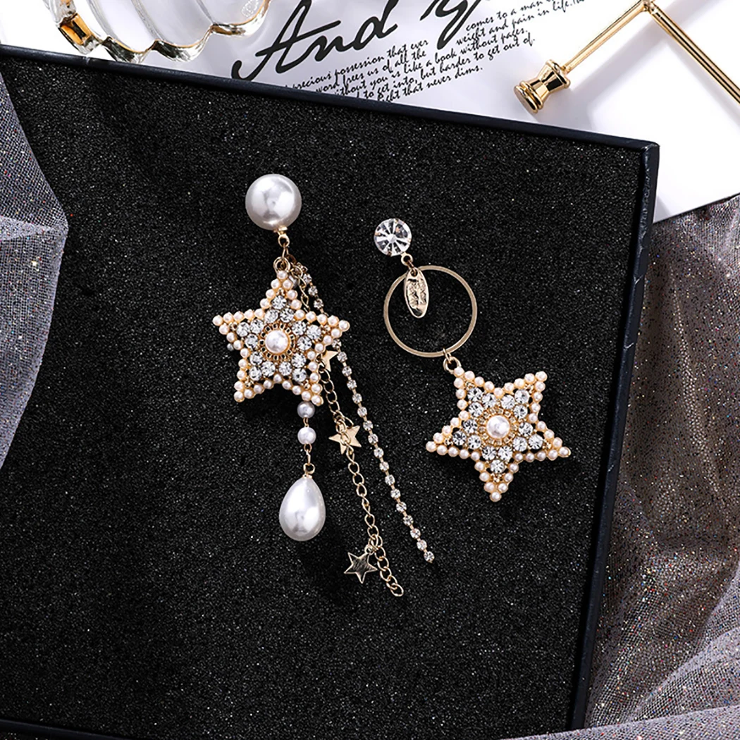 

Womens Shinning Pearl Earrings Rhinestone Pearl Star Fashion Dangle Earrings Pentagram Earrings Luxury Wedding Jwelery