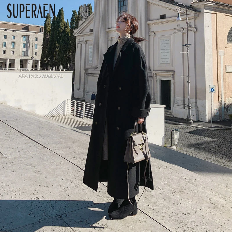 SuperAen, модное шерстяное пальто для женщин, осень и зима, одноцветное, дикое, для девушек, шерстяное пальто, корейский стиль, женская одежда