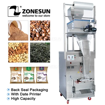 

ZONESUN 10-999g Large Capacity Automatic Filling Sealing Machine Food Coffee Bean Grain Powder Bag Back Seal Packaging Machine