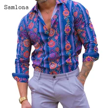 

Ladiguard Men Vintage Flower Print Shirts Clothing 2022 Summer New Casual Beach Tops Skinny Blouse Long Sleeve Male Shirt blusas