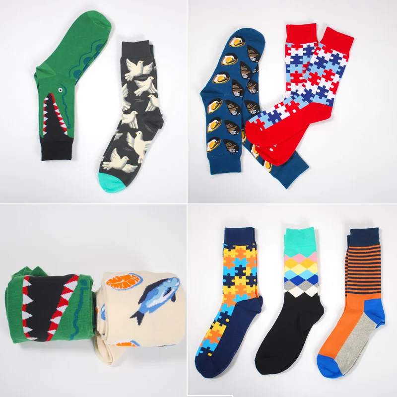 LIONZONE 10 пар/лот смешные мужские носки Calcetines Divertidos подарки для мужчин Красочные дизайнерские брендовые счастливые носки Meias Masculino