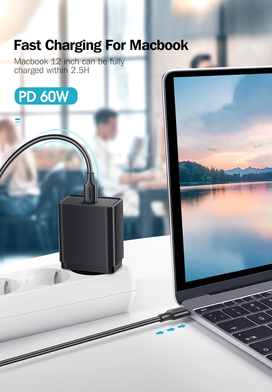 Ugreen 60 Вт USB C к usb type-C кабель для huawei mate 20 PD QC 4,0 Быстрая зарядка кабель для передачи данных для Macbook samsung S9 Plus USB C кабель