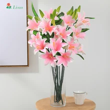 Искусственные лилии цветок ветка 5 шт. высокое качество Лилия имитация цветок латекс семейный отель украшения вечерние аксессуары подарок
