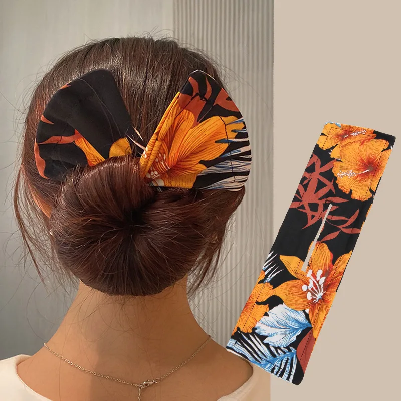 AMORCOME 1PC Deft Bun Hair Band Women Hair Styling Plant Pattern Bun Maker Ponytail Holder Accessories hair accessory