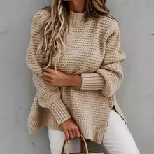 

Women Sweater Casual 4 Colors Lantern Long Sleeve Women Stand-up Collar Loose Sweater for Work Winter Sweater Sweater