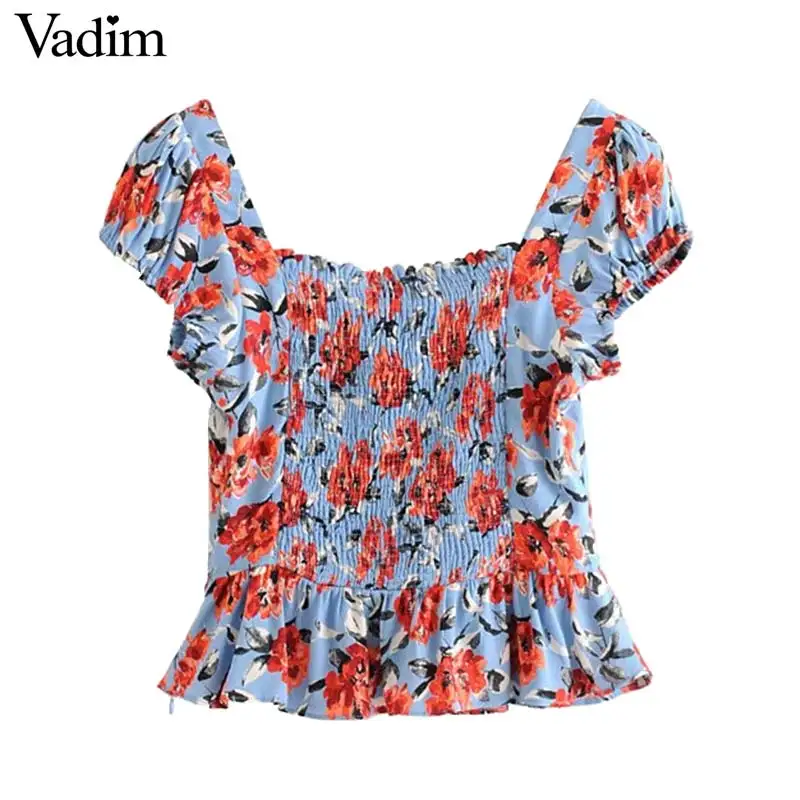 Женское элегантное платье vadim цветочный шифоновый укороченный топ с v-образным вырезом и эластичной спинкой, короткий рукав, плиссированная короткая блузка, винтажные сексуальные топы DA585