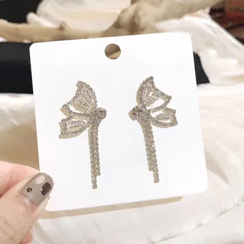 

2020 New shiny crystal butterfly Women earrings fashion elegant tassel Drop earrings contracted joker Jewelry