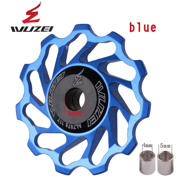 2 шт. WUZEI задний натяжной шкив ролик 11 T/12 T/13 T керамический подшипник MTB/дорожный велосипед Алюминиевый сплав направляющий ролик - Цвет: 11T Blue