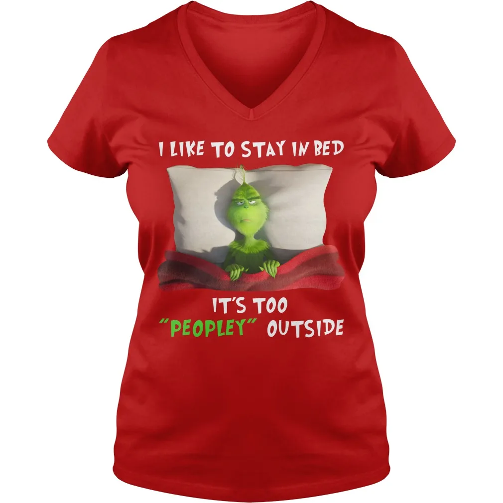 Специальный Grinch я люблю оставаться в кровати это слишком пиопли снаружи Рождество женская футболка с v-образным вырезом