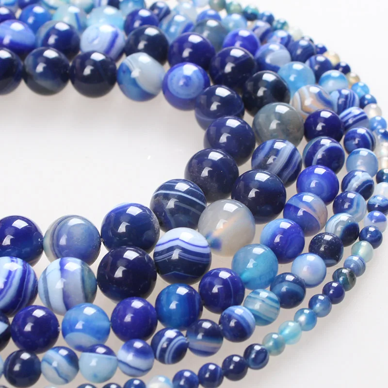 

Natural Stone Beads Dark Blue Stripe Agate Round Loose Beads 4 6 8 10 12 14mm For Bracelets Necklace Jewelry Making
