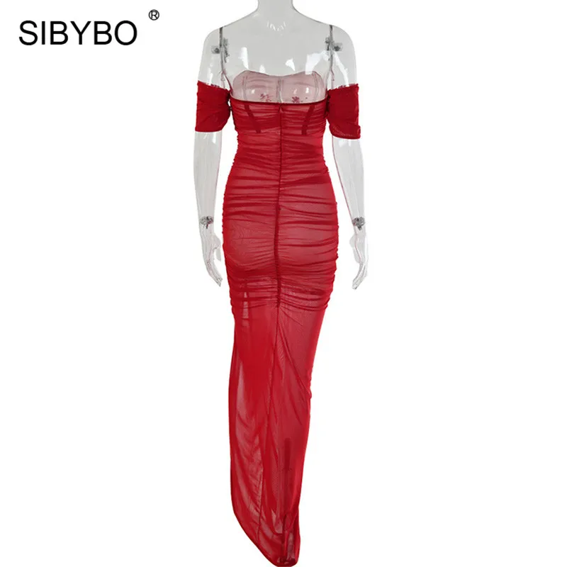 SIBYBO, сексуальное длинное платье с двойным разрезом, с открытыми плечами, без бретелек, макси платье, женское пляжное, с открытой спиной, Клубные, вечерние, длинное
