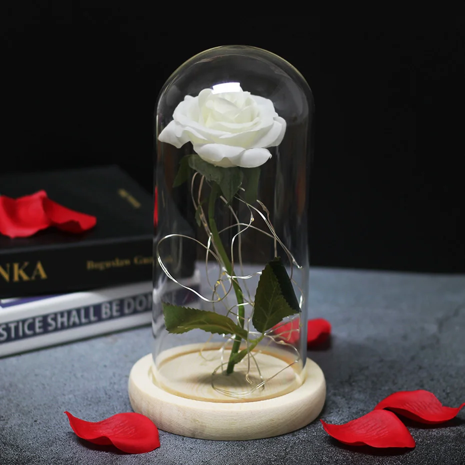 Горячая Красота и чудовище светодиодный, красная роза в колбе, стеклянные вечные розы, рождественские подарки, искусственные цветы, подарки на день Святого Валентина