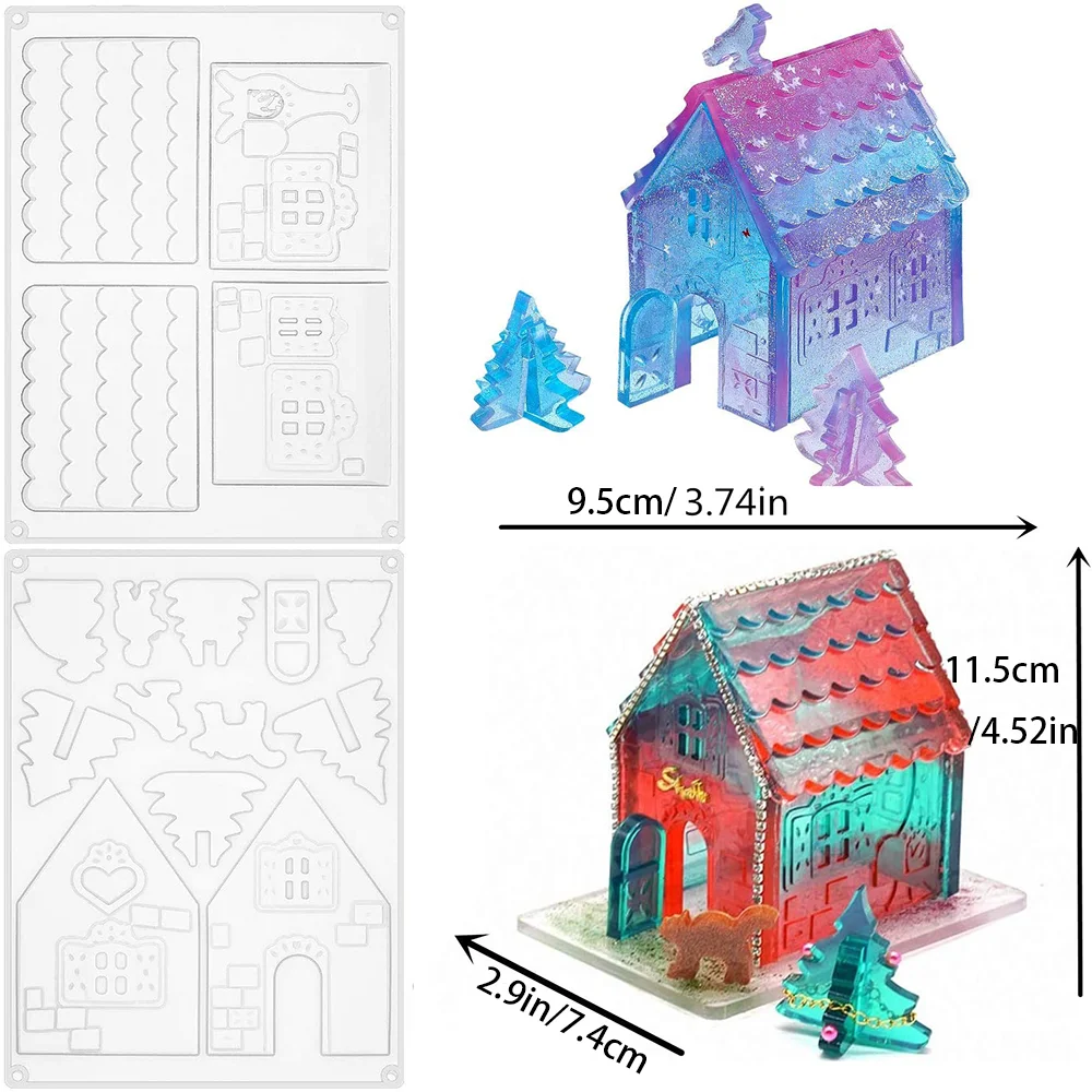 

1 Set Hot Sell Christmas House Epoxy Resin Molds Christmas Tree For DIY Resin Epoxy Casting Mold Silicone Jewelry Crafts Making