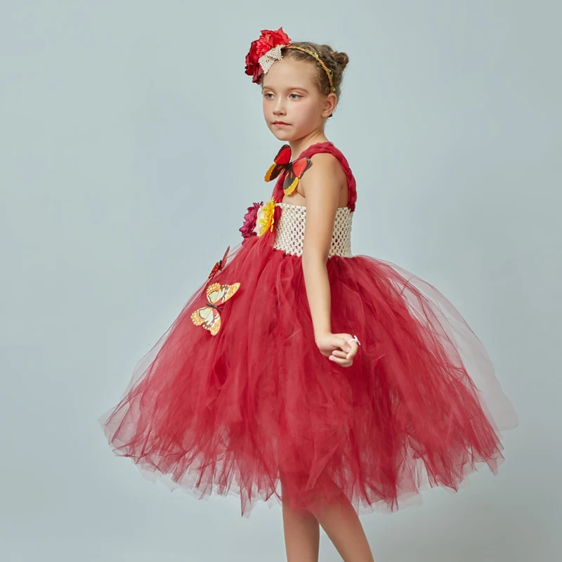 Flower Girl Fancy Princess Tutu Dress Fairy Wedding Bridesmaid Tulle Dress Kids Birthday Party Pageant Formal Graduation Costume (3)