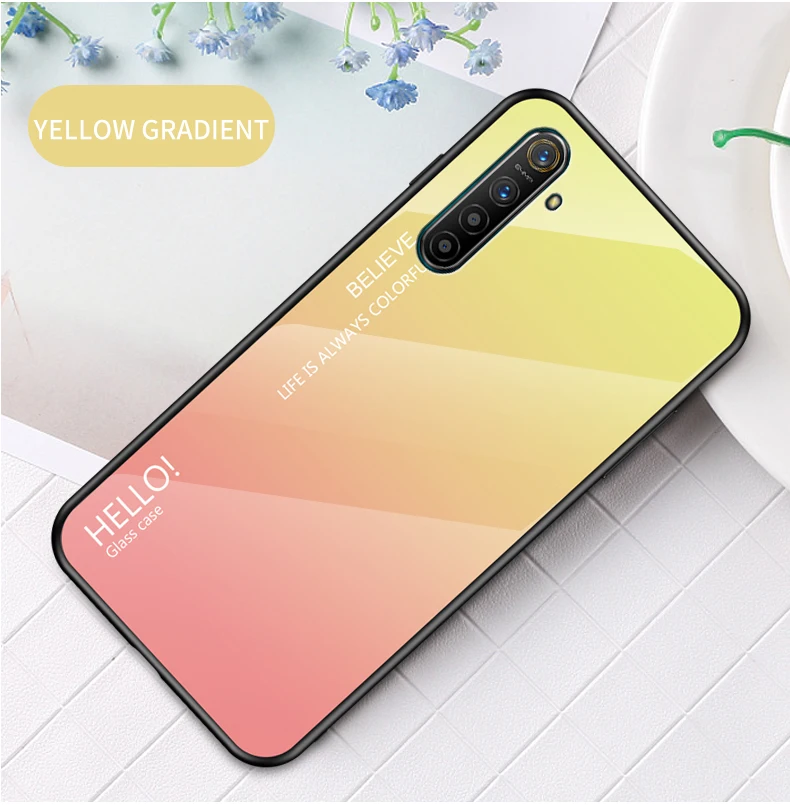 Модный градиентный стеклянный чехол для телефона Oppo Realme XT силиконовый полный защитный бампер для Oppo Realme X2 Pro Чехол Для Телефона