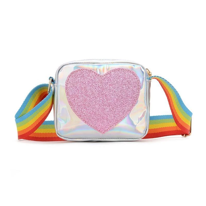 Mini monedero de arcoíris Love para niñas pequeñas, bolsos de hombro cuadrados pequeños para bolso cruzado de cuero PU para bebés| Monederos y carteras| -