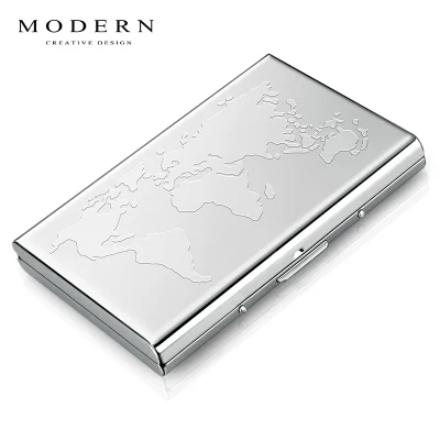 Modern- Brand Stainless Steel Card Holder Wallet Coin Purse Credit Card Organizer RFID Blocking - Цвет: World Map